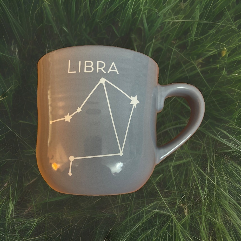 HOROSCOPE MUG LIBRA COFFEE Cup ZODIAC 17 OZ Artisan Ribs, Inside Periwinkle, Col